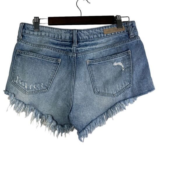Cello cut-off jean shorts Women's L destroyed distressed frayed hem medium wash - Picture 2 of 5